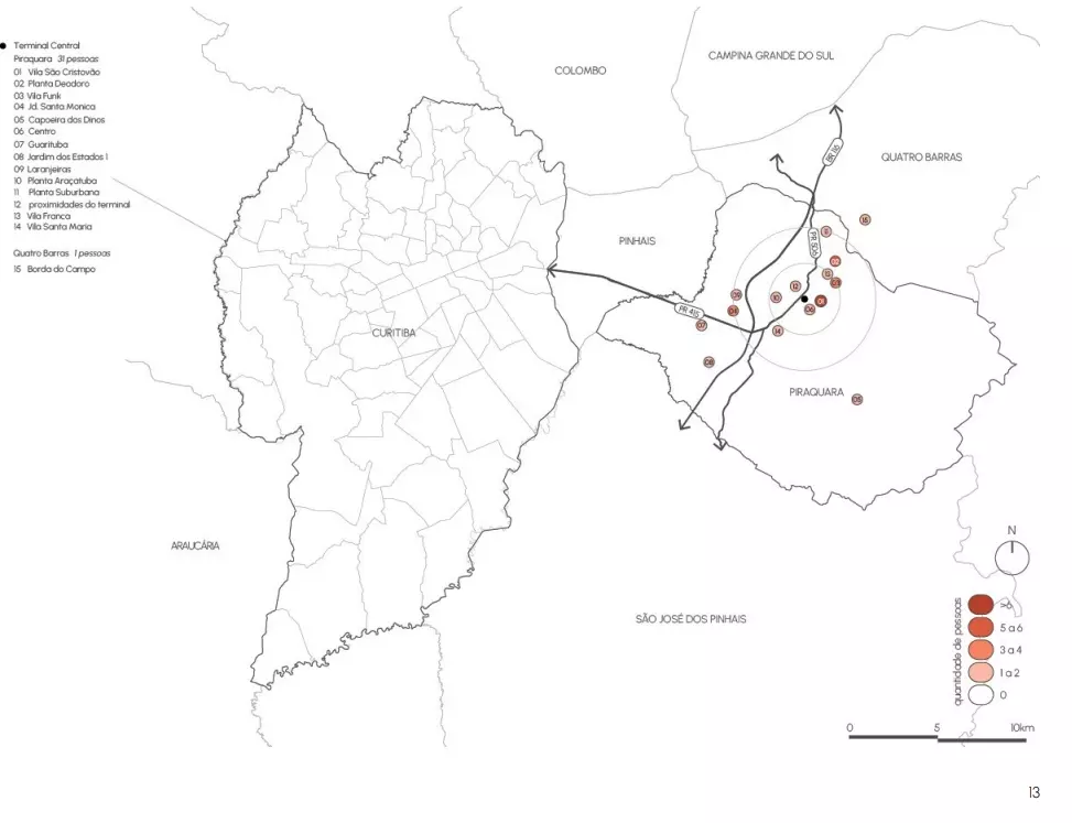 Levantamento realizado pelo Instituto WF e a Urbideias. Gráfico: Análise de origem da população que utiliza o terminal de Piraquara.